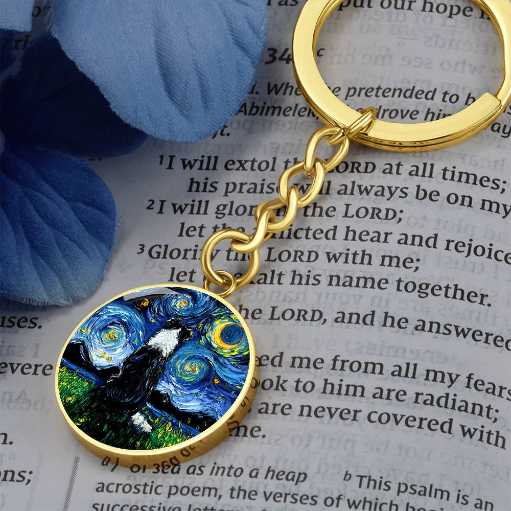 Border Collie Back Starry Night Round Keychain
