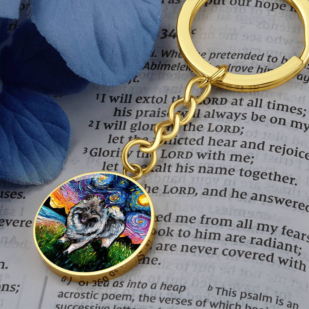 Keeshond Starry Night Round Keychain
