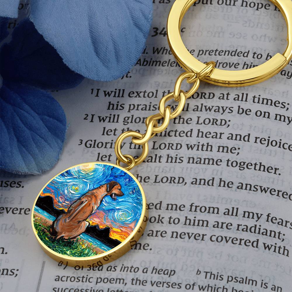 Rhodesian Ridgeback Starry Night Round Keychain