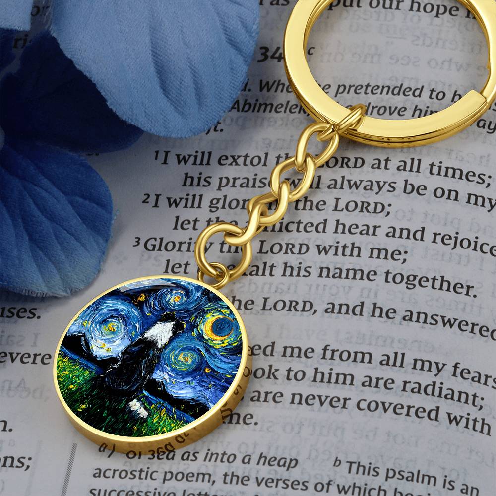 Border Collie Back Starry Night Round Keychain