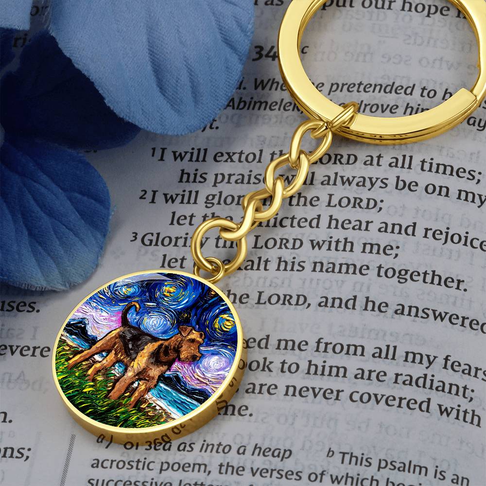 Airedale Starry Night Round Keychain