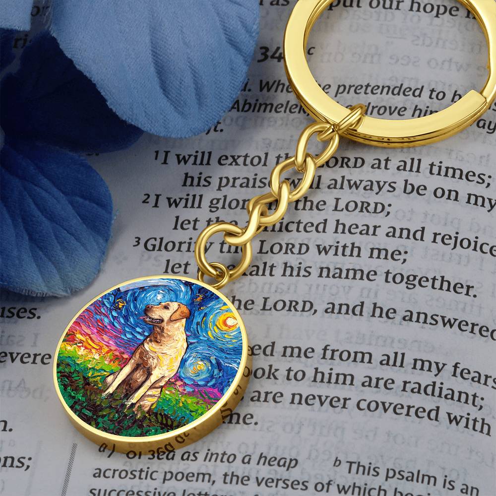 Yellow Labrador Starry Night Round Keychain