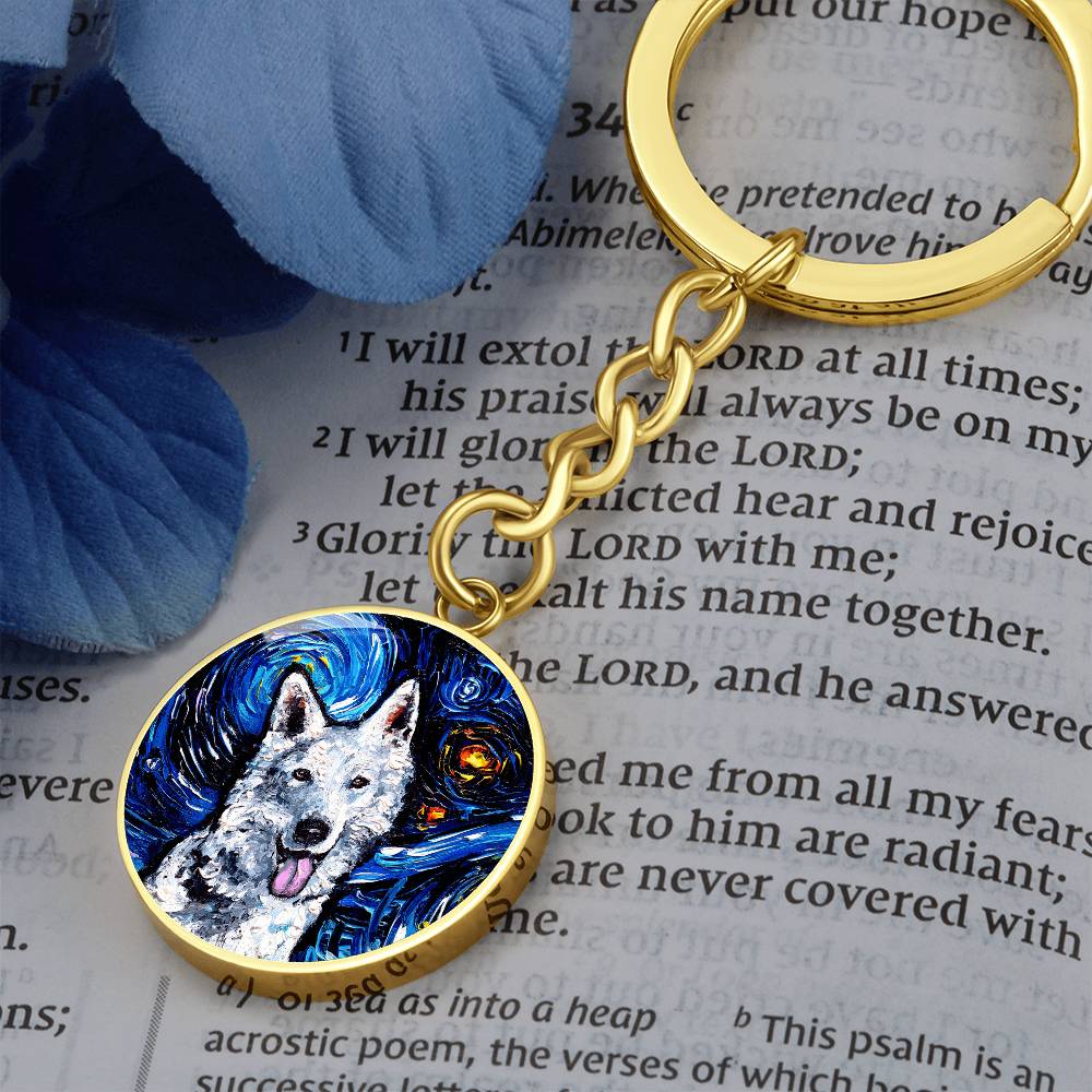 Swiss Shepherd Starry Night Round Keychain