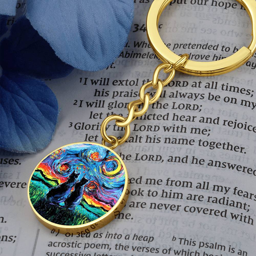 van Gogh's Cats Starry Night Round Keychain