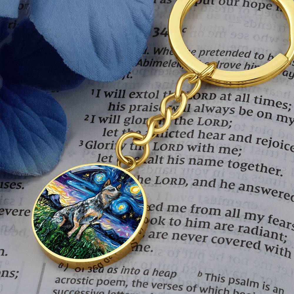 Blue Heeler Starry Night Round Keychain