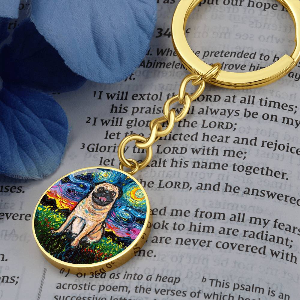 Fawn Pug Starry Night Round Keychain