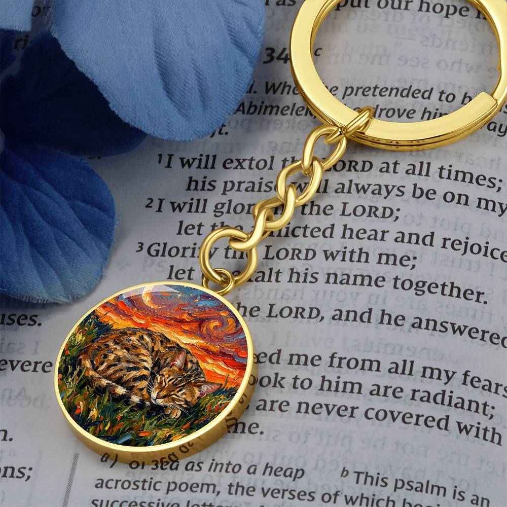 Sleepy Egyptian Mau Night Round Keychain