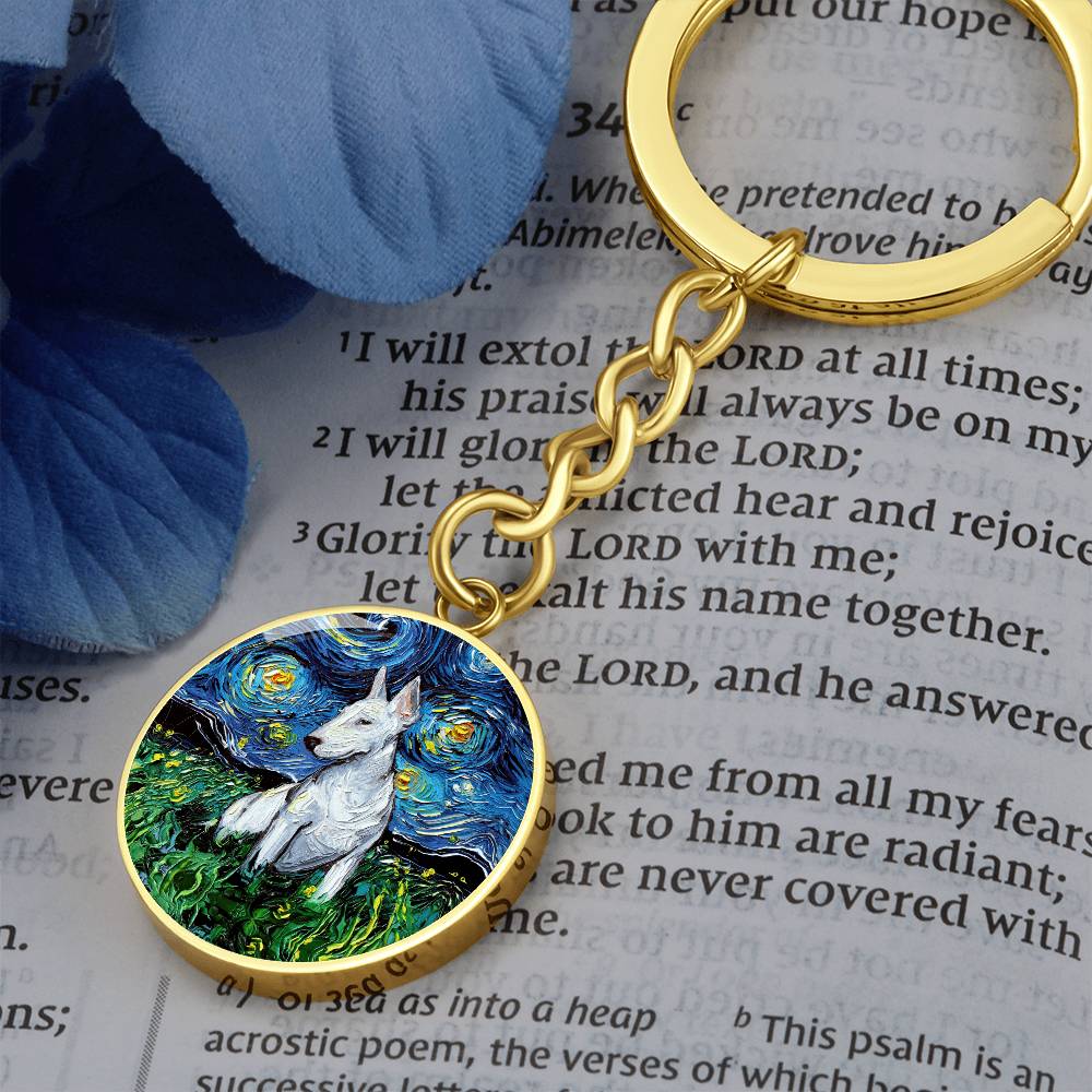 Bull Terrier Starry Night Round Keychain