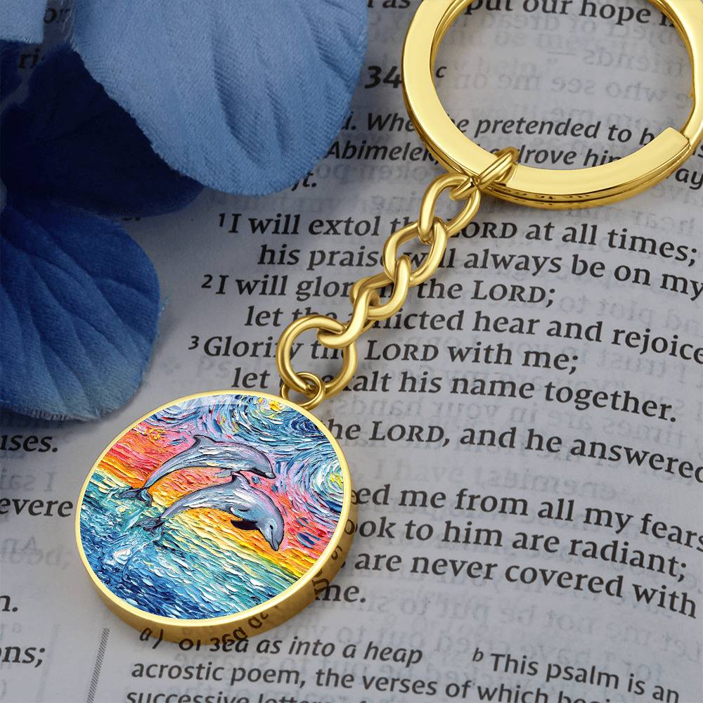 Dolphins Starry Night Round Keychain