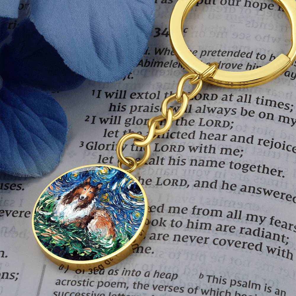 Collie Starry Night Round Keychain