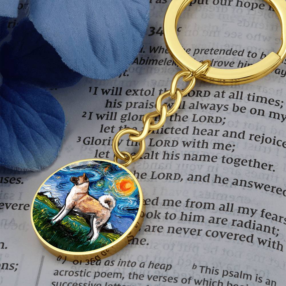 Akita Starry Night Round Keychain