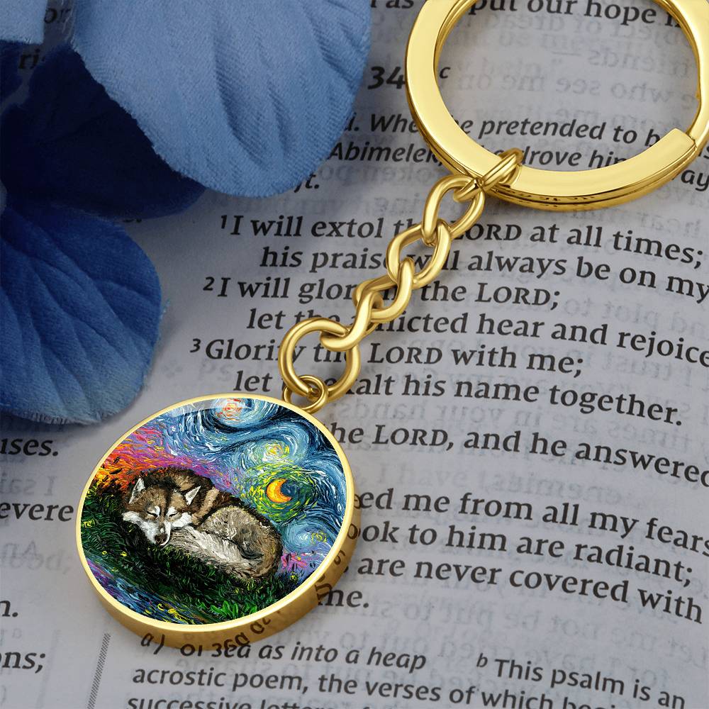 Sleeping Red Husky Round Keychain