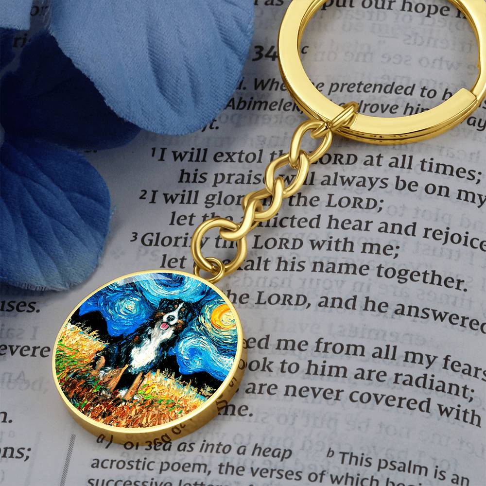Bernese Mountain Dog Starry Night Round Keychain