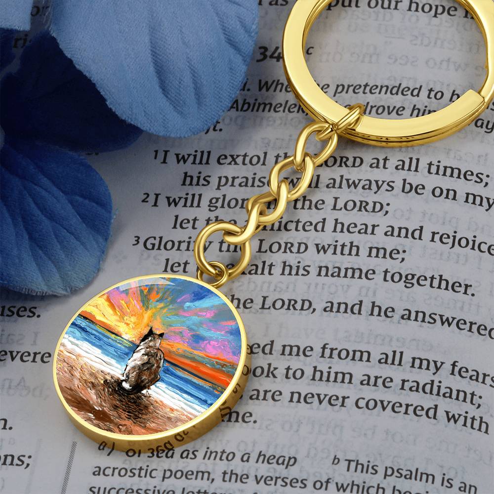 Beach Days - Snowshoe Cat Round Keychain