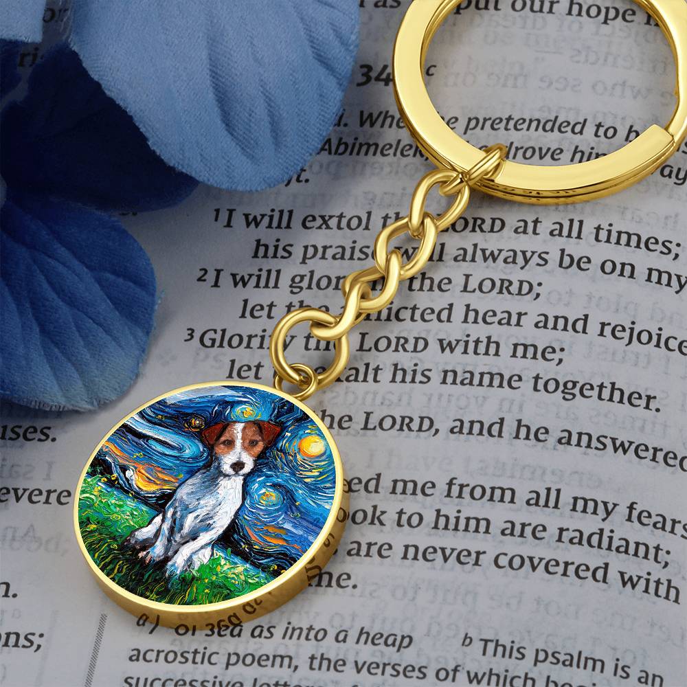 Jack Russell Terrier Starry Night Round Keychain