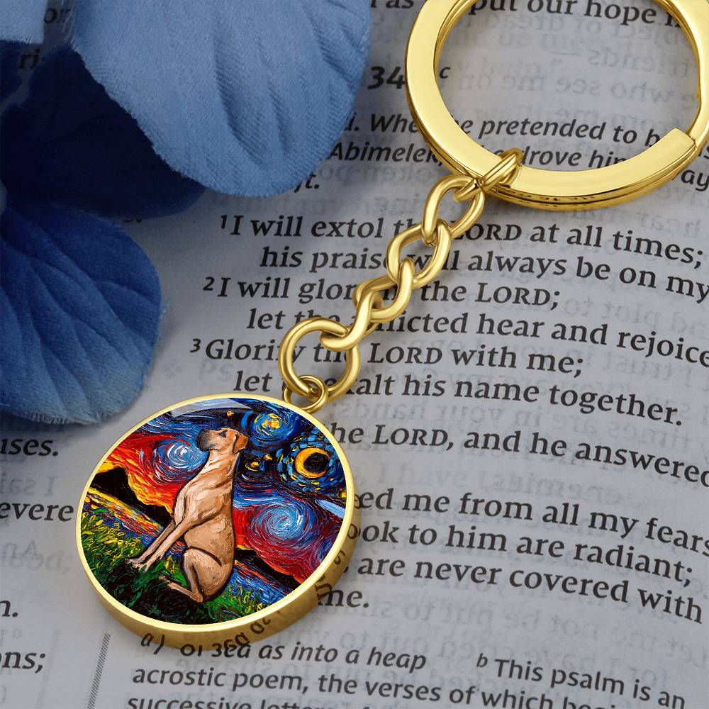 Fawn Great Dane Starry Night Round Keychain