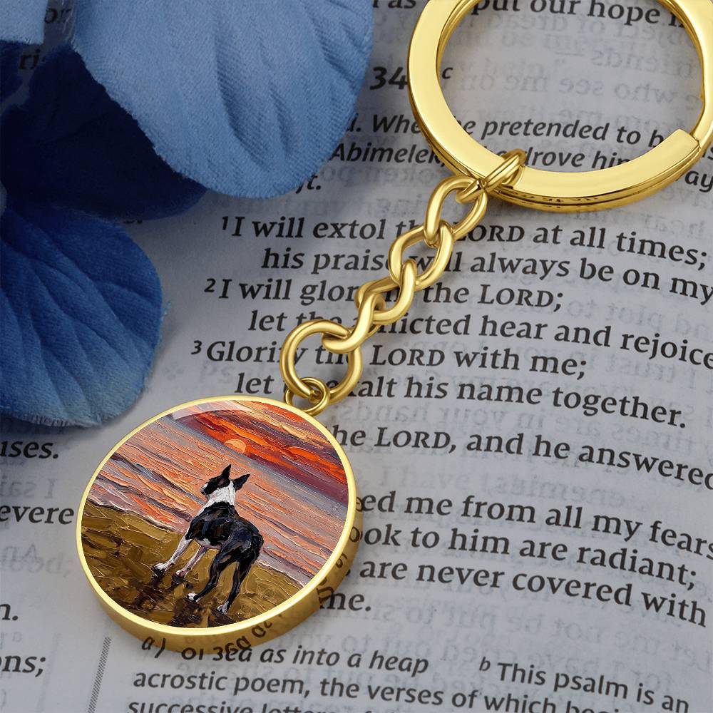 Beach Night - Boston Terrier Round Keychain