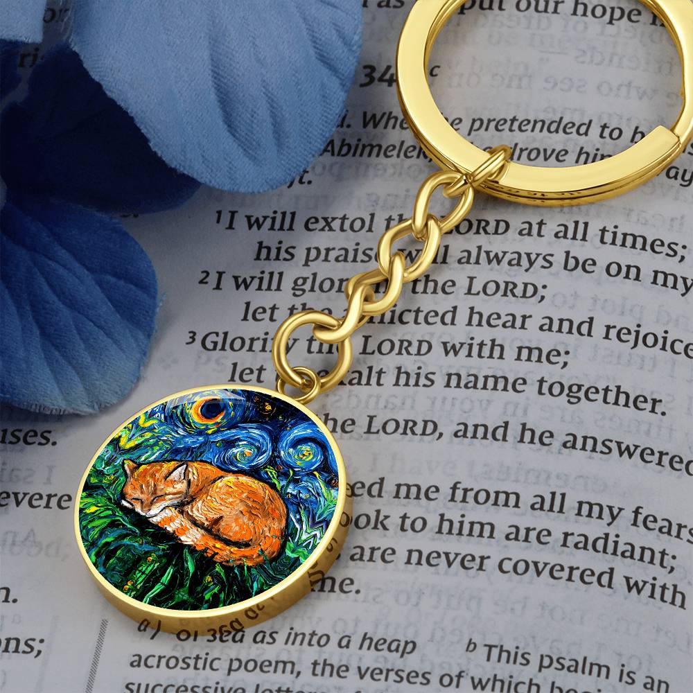 Sleeping Orange Tabby Starry Night Round Keychain