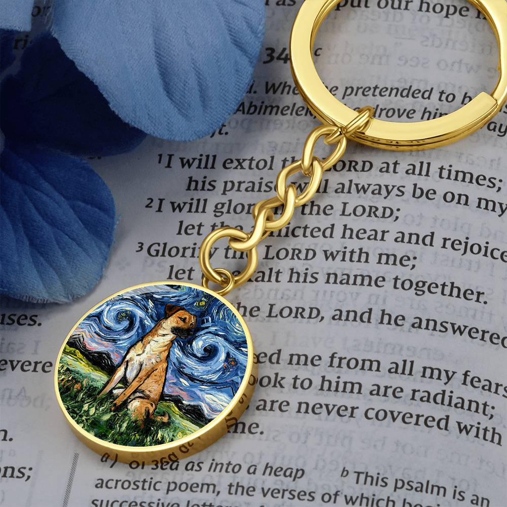 Black Mouth Cur Starry Night Round Keychain