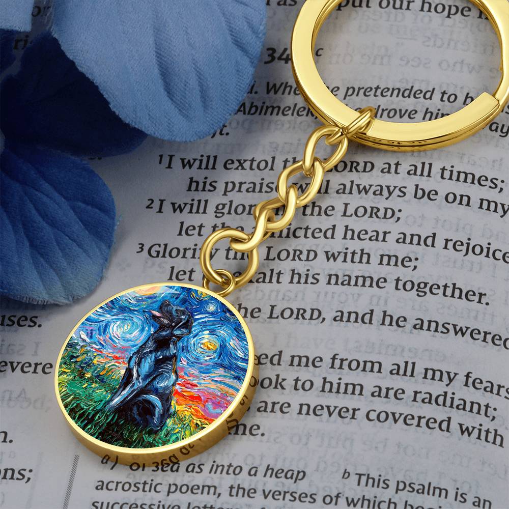 Black Labrador Starry Night Round Keychain