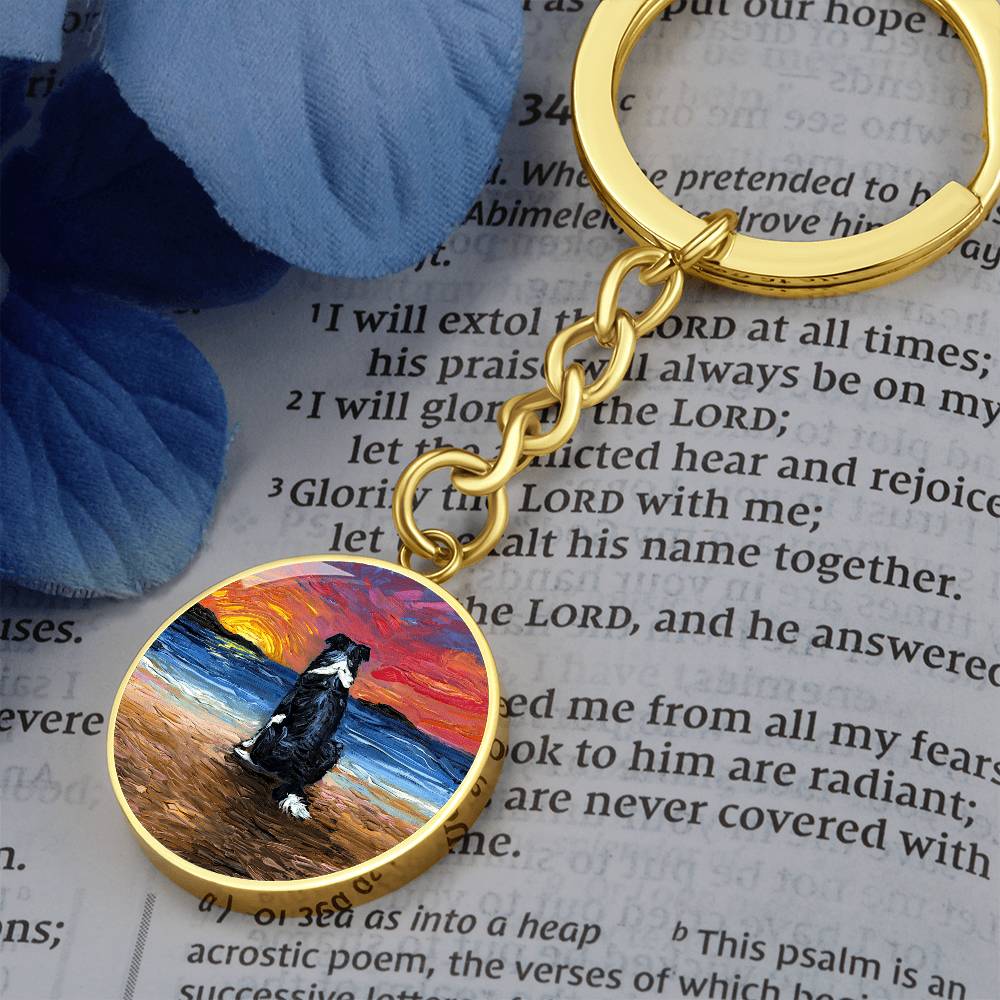 Beach Days - Border Collie Round Keychain