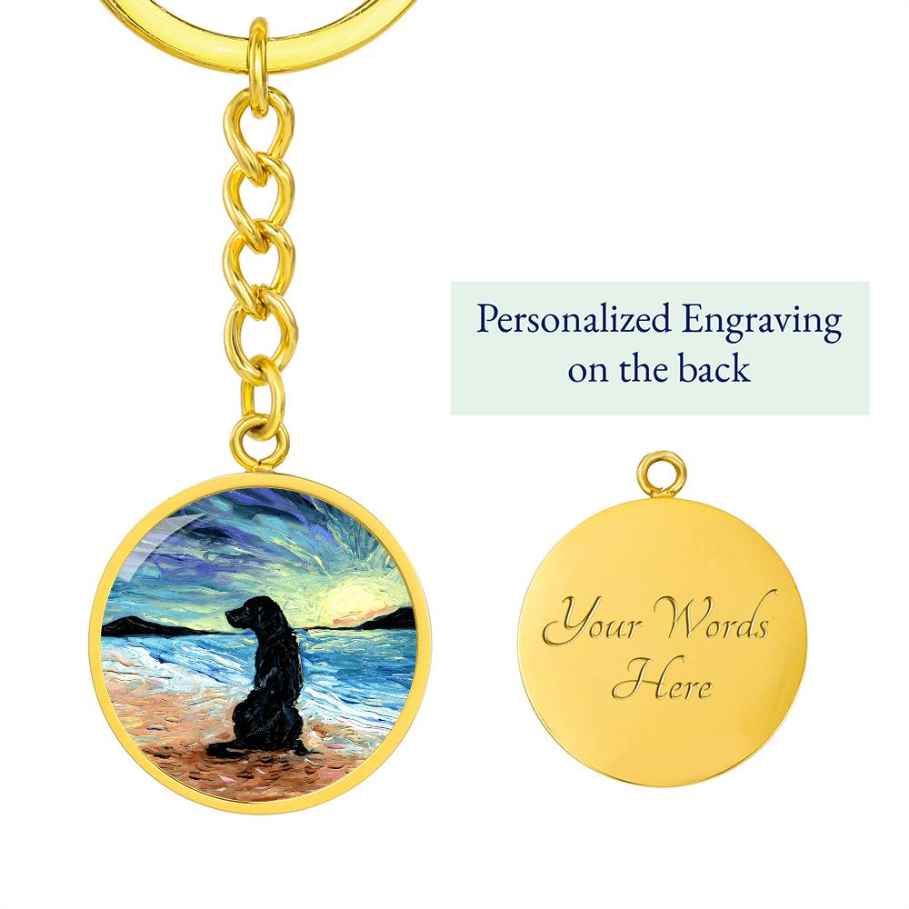 Beach Days - Black Labrador Round Keychain