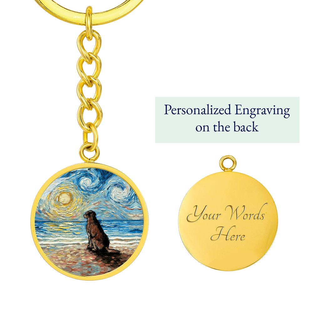 Beach Days - Chocolate Labrador Starry Night Round Keychain