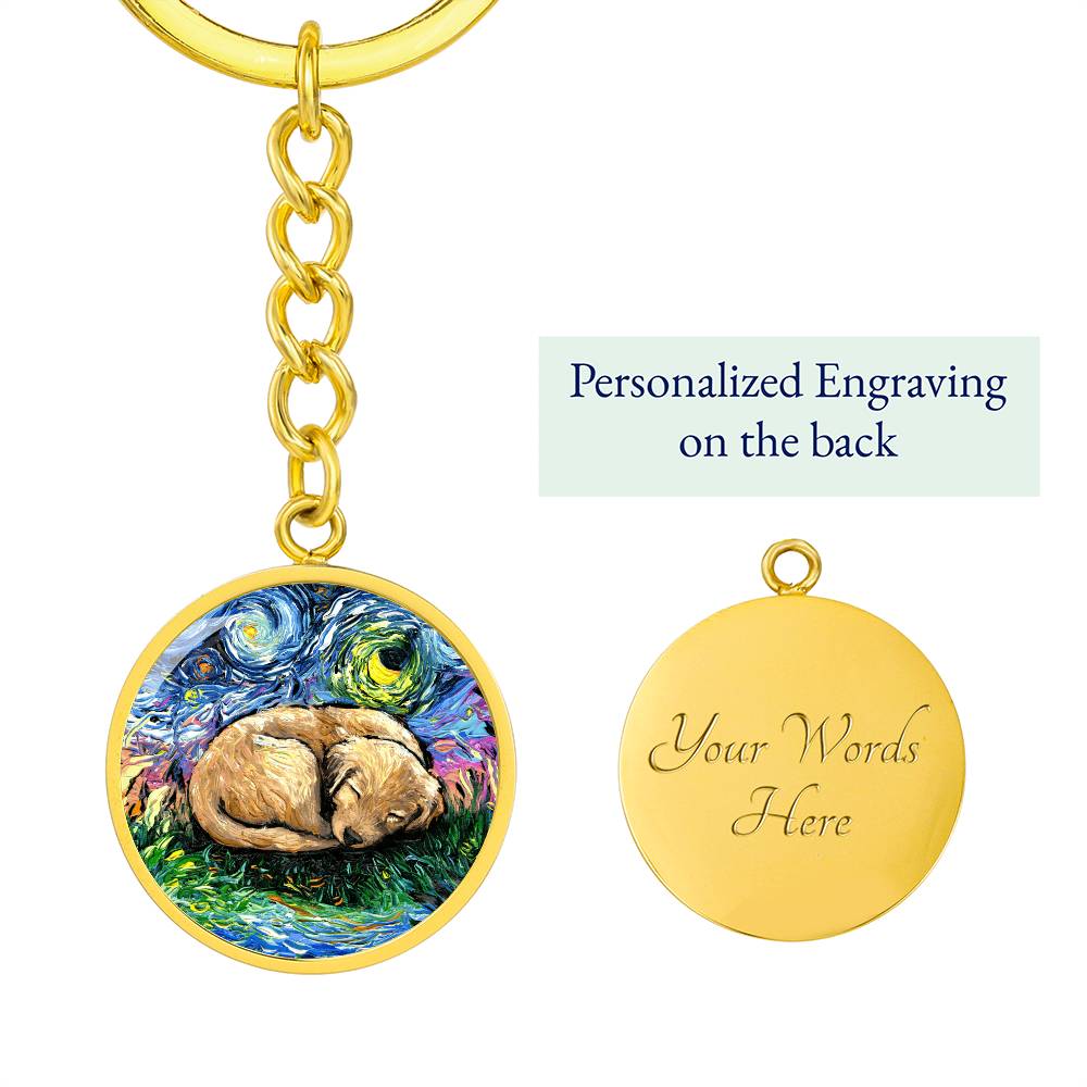 Sleepy Golden Retreiver Pup Round Keychain