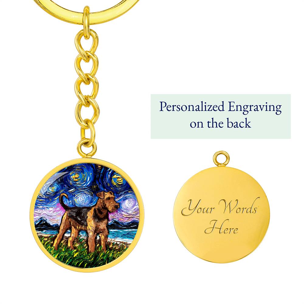 Airedale Starry Night Round Keychain
