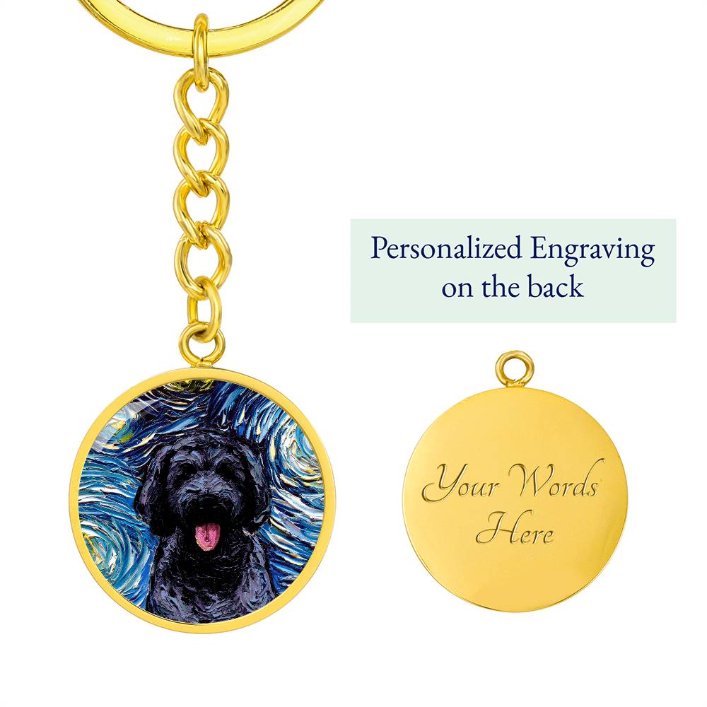 Black Goldendoodle Starry Night Round Keychain