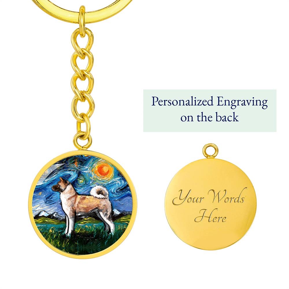 Akita Starry Night Round Keychain