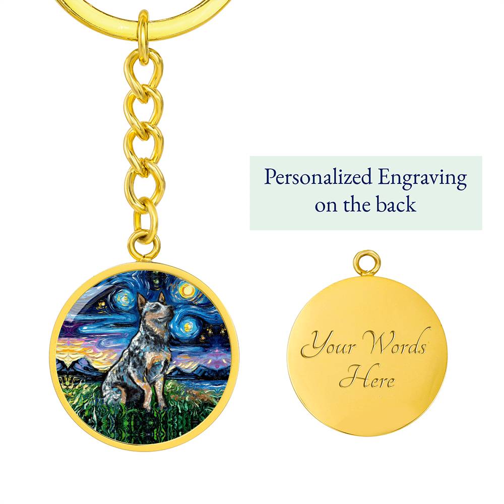 Blue Heeler Starry Night Round Keychain