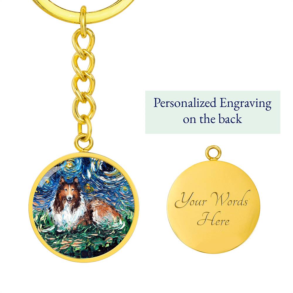 Collie Starry Night Round Keychain