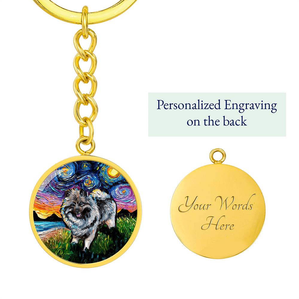 Keeshond Starry Night Round Keychain