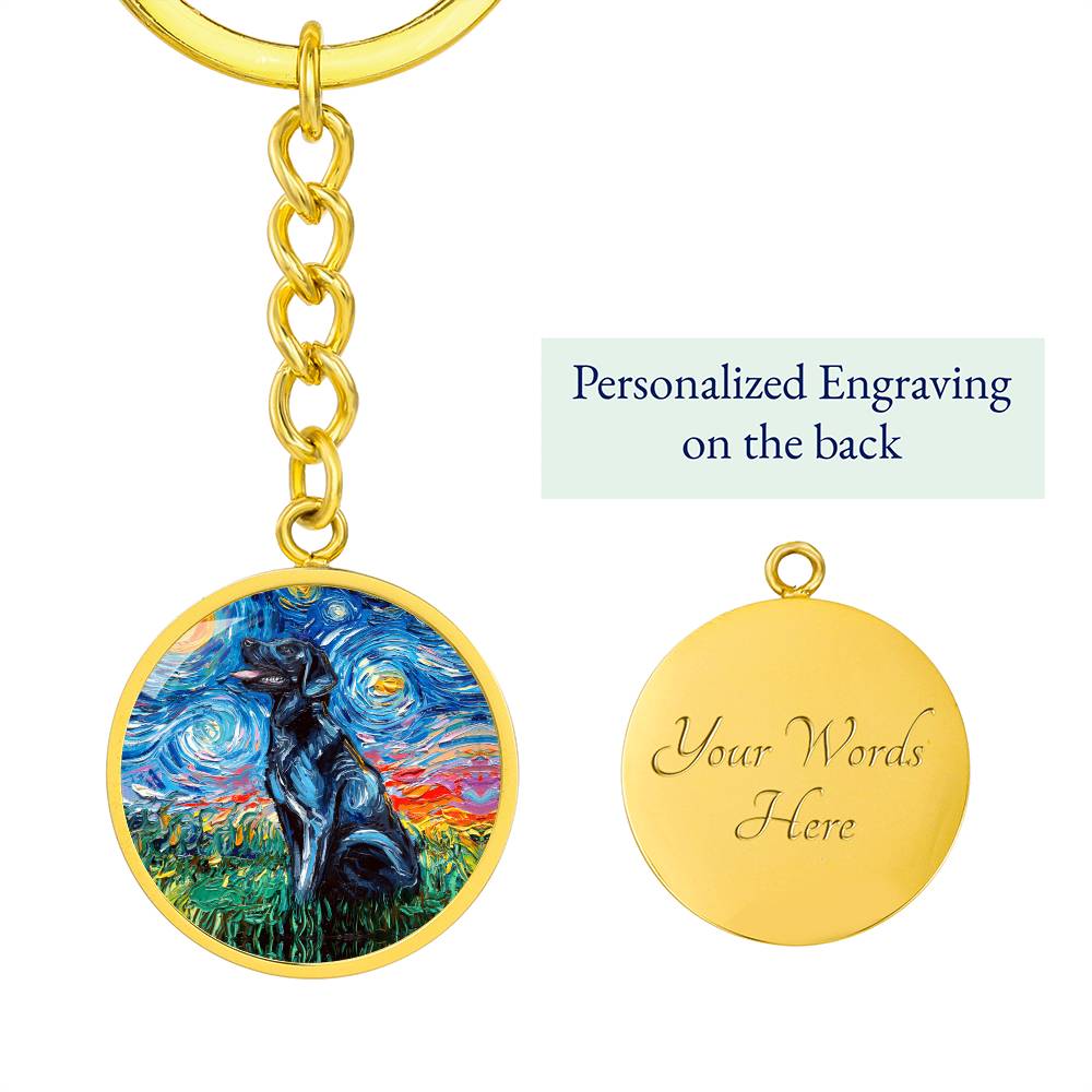 Black Labrador Starry Night Round Keychain