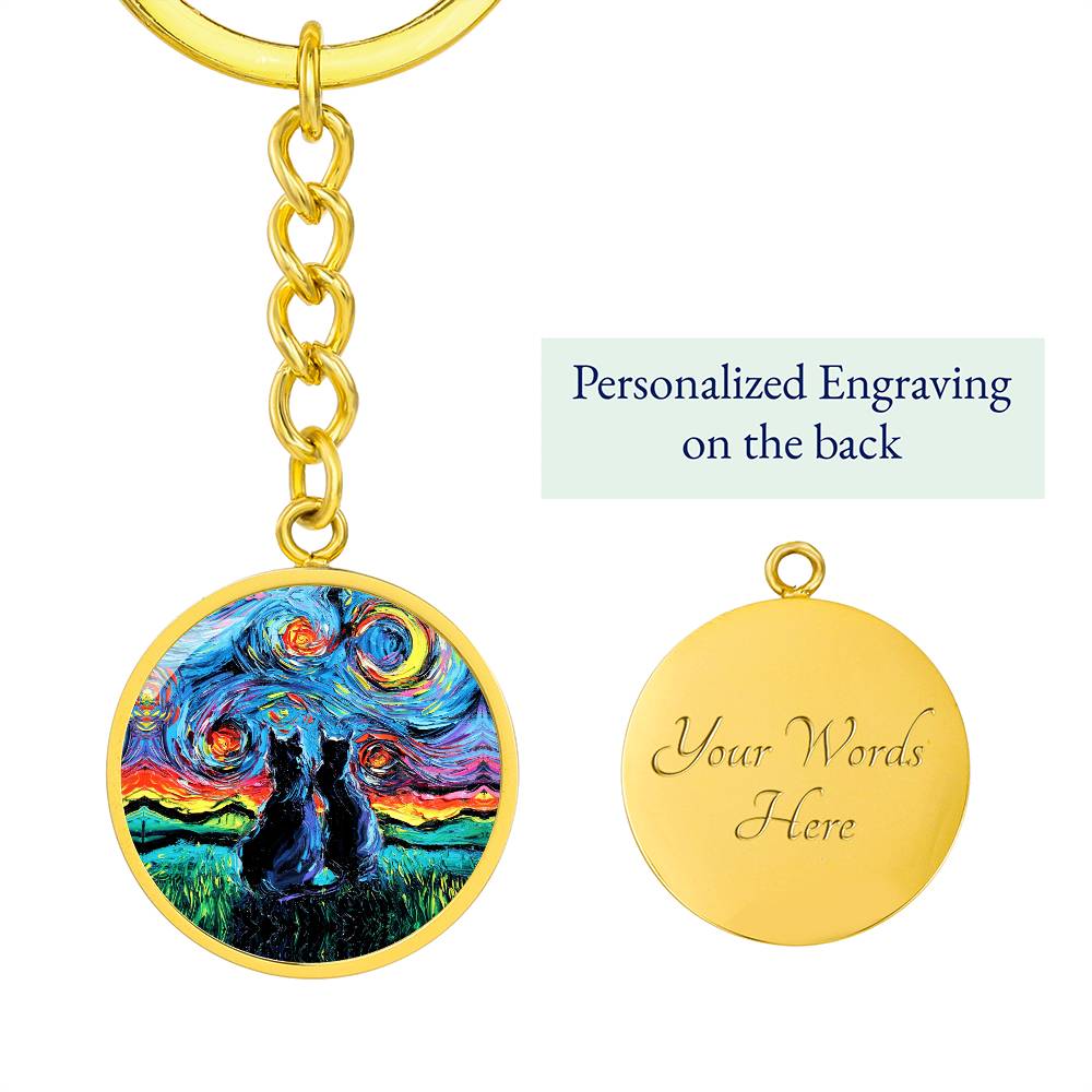 van Gogh's Cats Starry Night Round Keychain