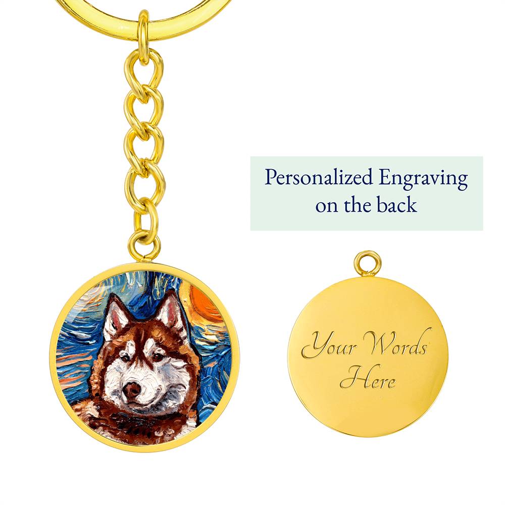 Red Husky Portrait Round Keychain