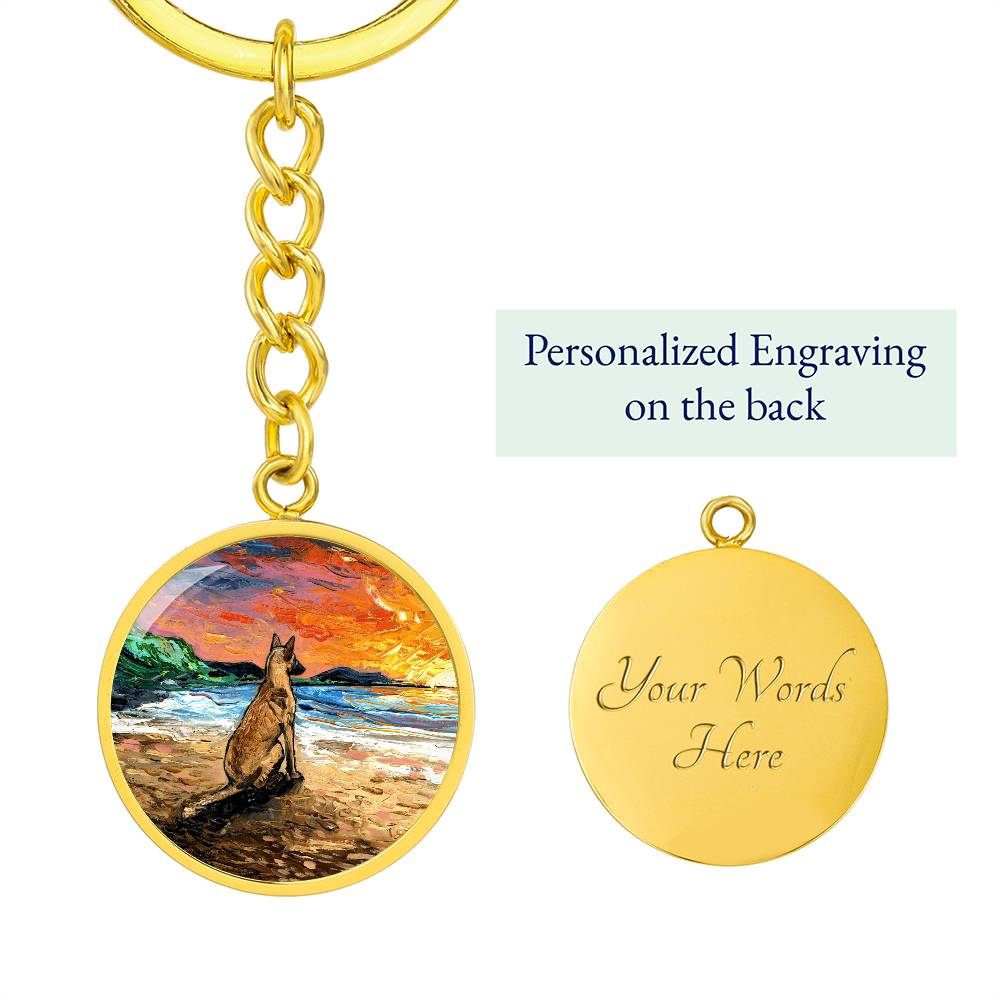 Beach Days - Belgian Malinois Round Keychain