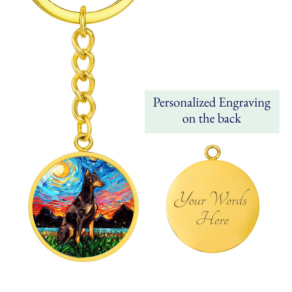 Red Doberman Starry Night Round Keychain