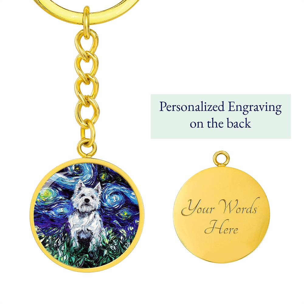 Westie Starry Night Round Keychain