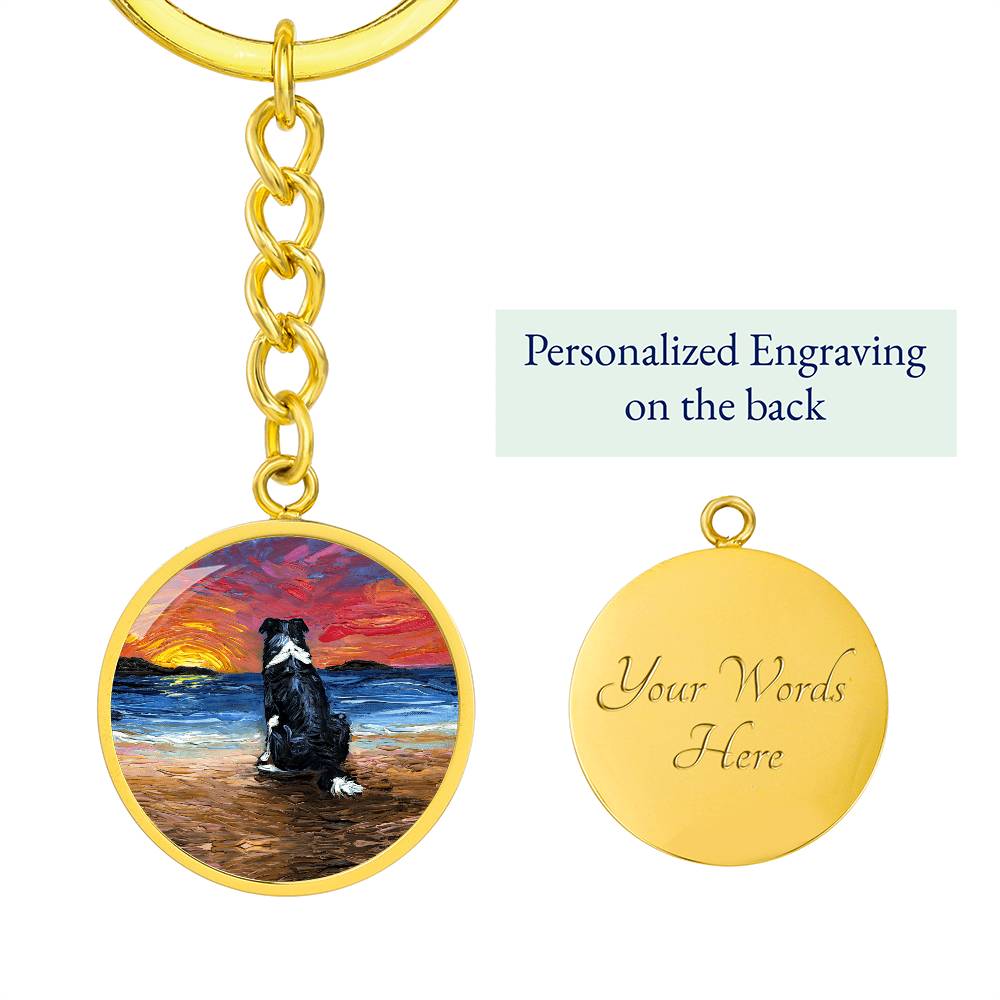 Beach Days - Border Collie Round Keychain