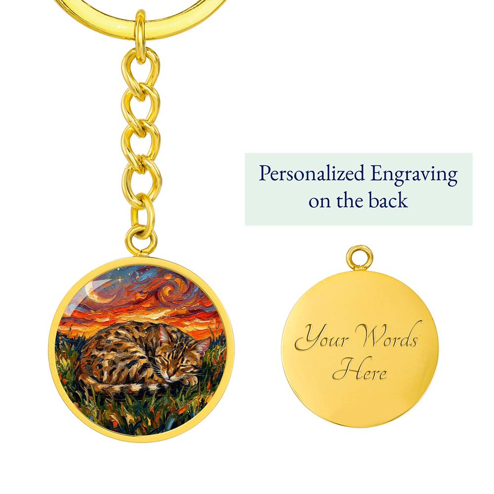 Sleepy Egyptian Mau Night Round Keychain