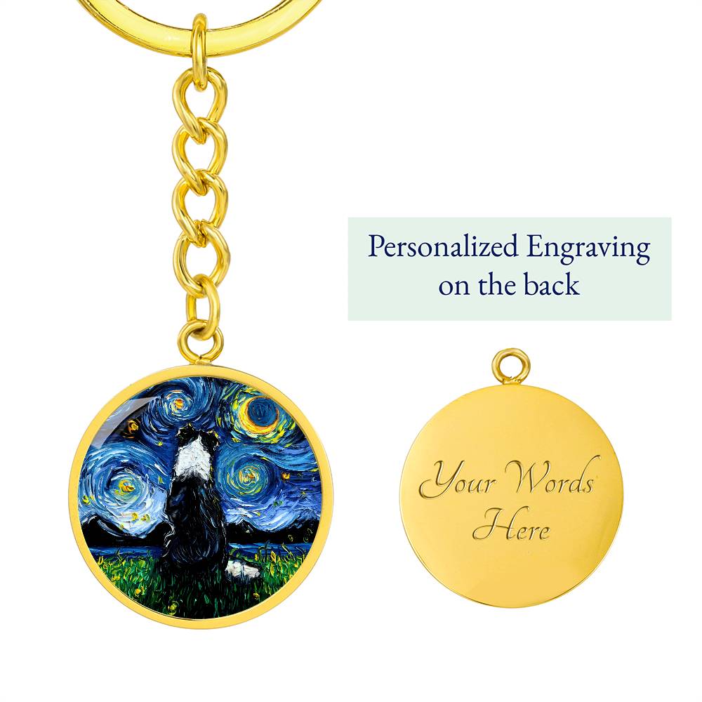 Border Collie Back Starry Night Round Keychain