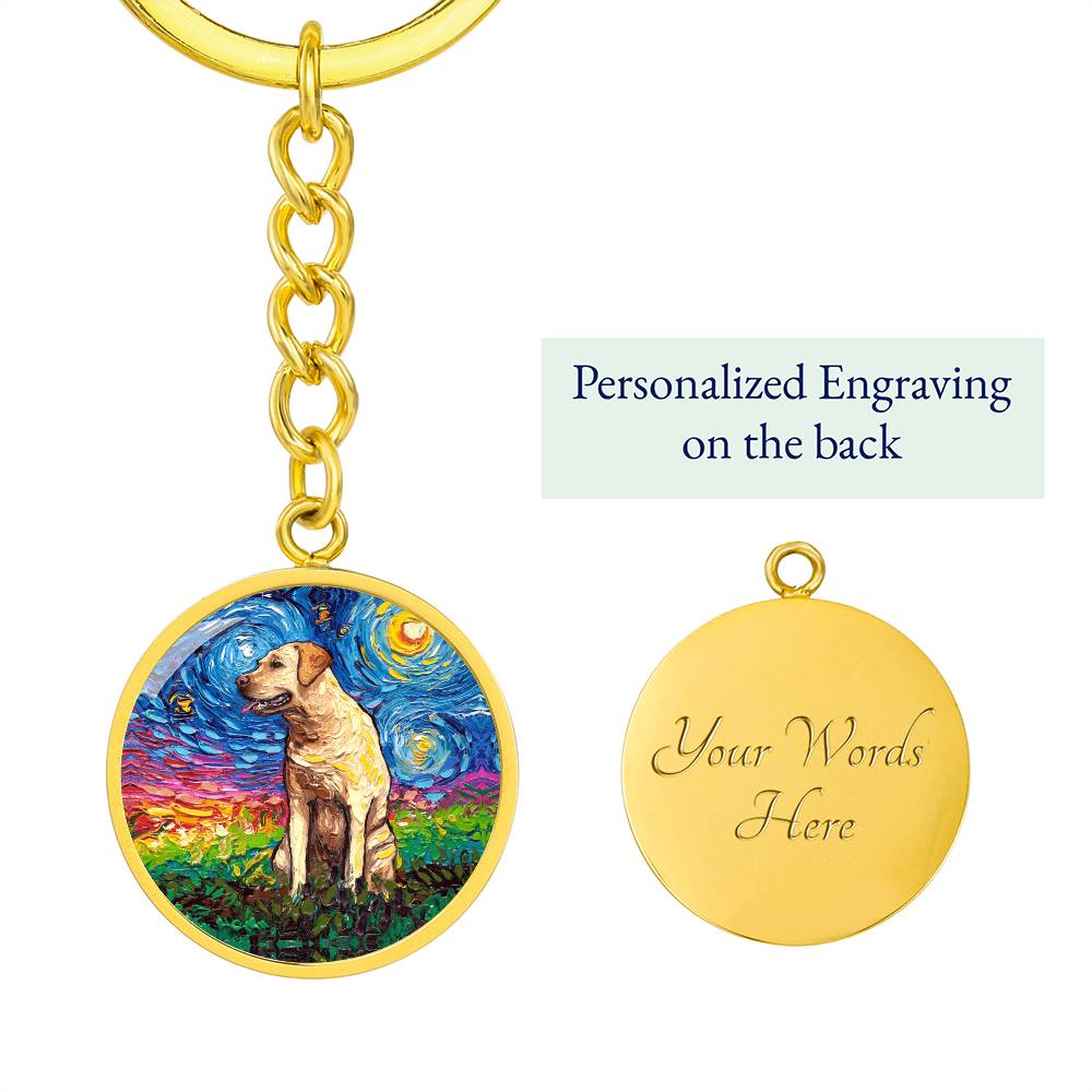 Yellow Labrador Starry Night Round Keychain