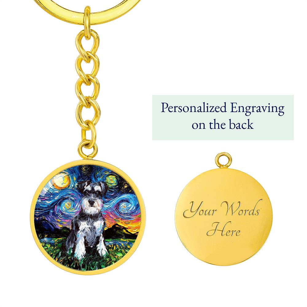 Schnauzer Starry Night Round Keychain