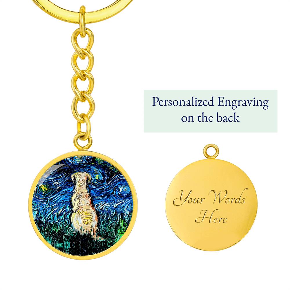 Yellow Labrador Back Starry Night Round Keychain