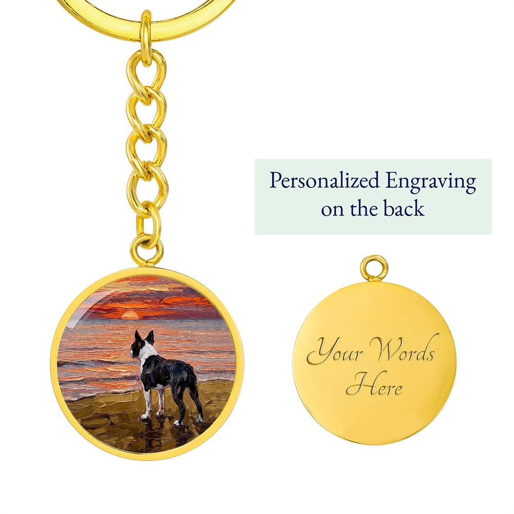 Beach Night - Boston Terrier Round Keychain