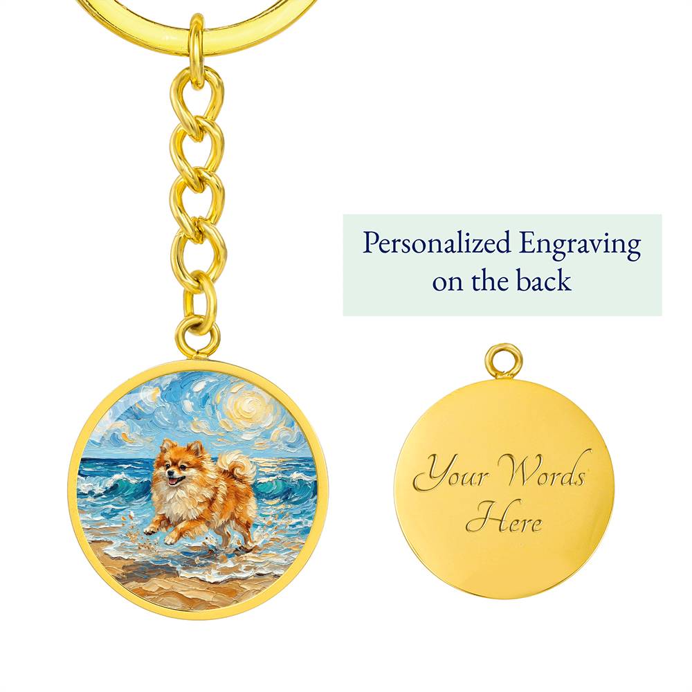Beach Day - Pomeranian Round Keychain