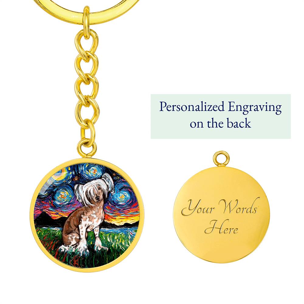 Chinese Crested Starry Night Round Keychain