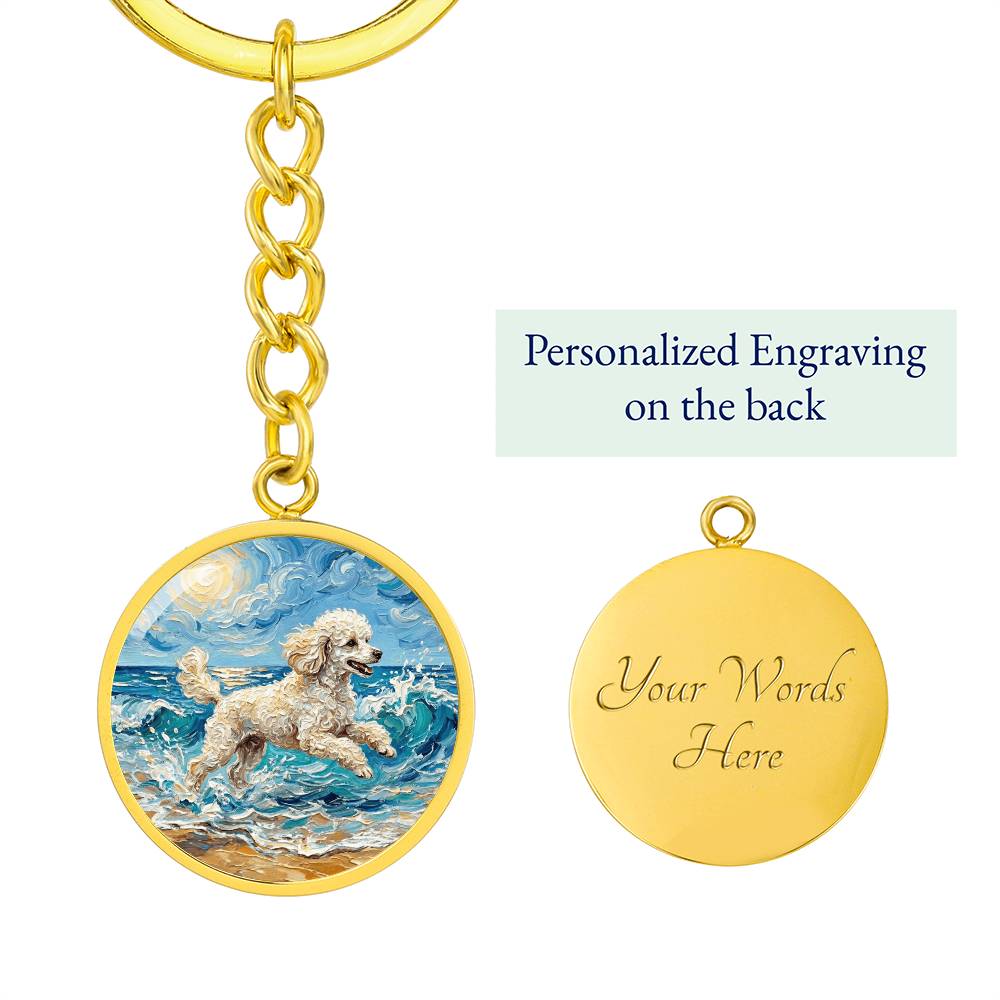 Beach Day - White Toy Poodle Round Keychain